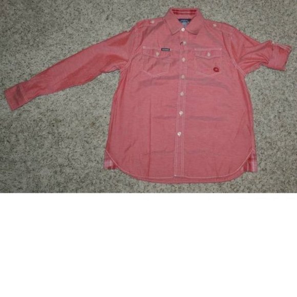 Mens Sport Shirt Akademiks Red Medium Button Front Long Convertible Sleeves - Picture 2 of 4